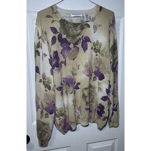 Alfred Dunner Women’s Long Sleeve Metallic Beaded Floral Sweater Size Large